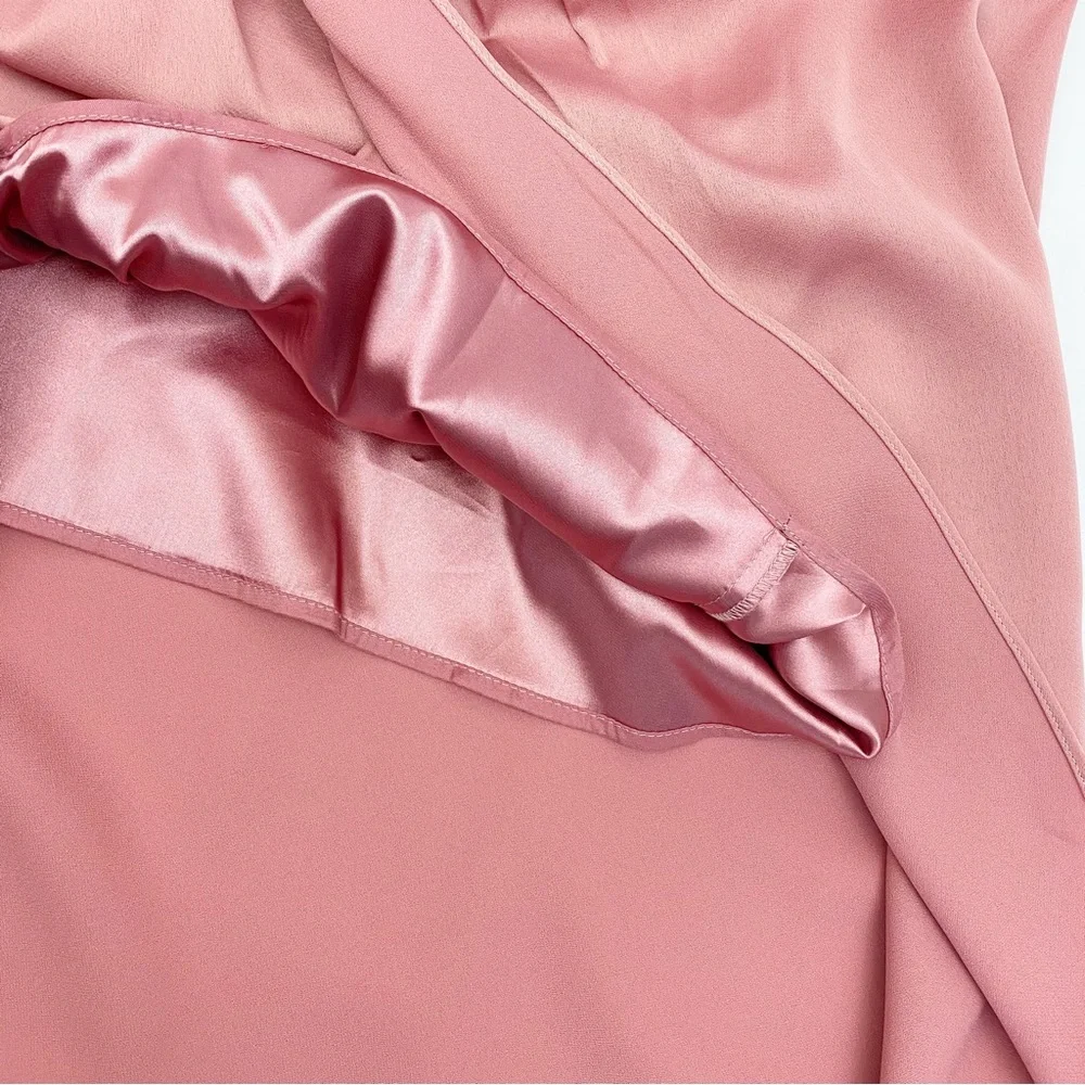 City Chic One Shoulder Sensual Satin Evening Tulip Hem Dress: Baby Blush Pink